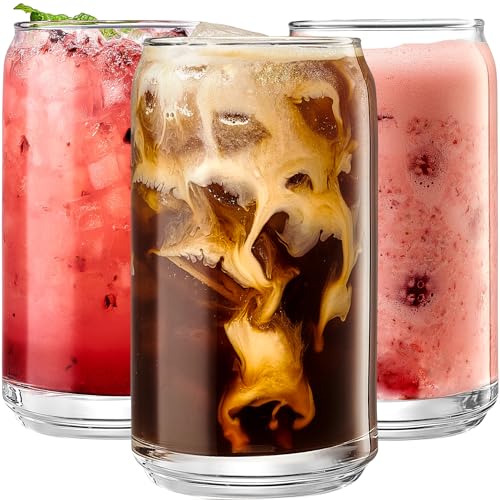 Set of 6 Can-Shaped Drinking Glasses, 16oz Clear Glass Cups for Cocktails