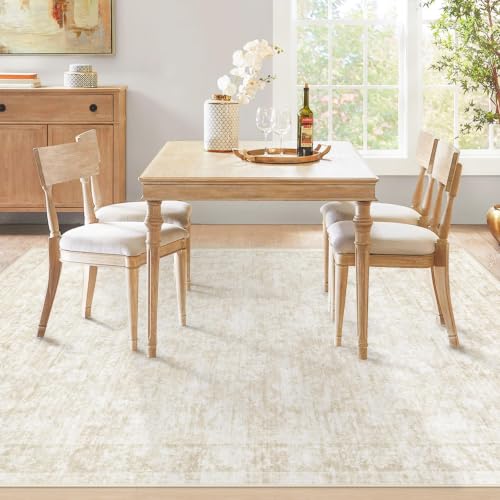 5x7 Washable Area Rug, Vintage Floral Non-Slip Boho Carpet for Living Room