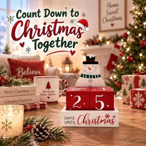 Eternhome Wooden Christmas Countdown Calendar Snowman Farmhouse Decor