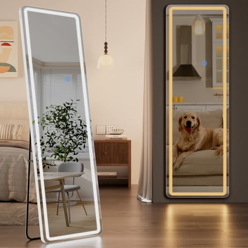 56" x 20" LED Full-Length Floor Mirror with 3-Color Lighting & Touch Control