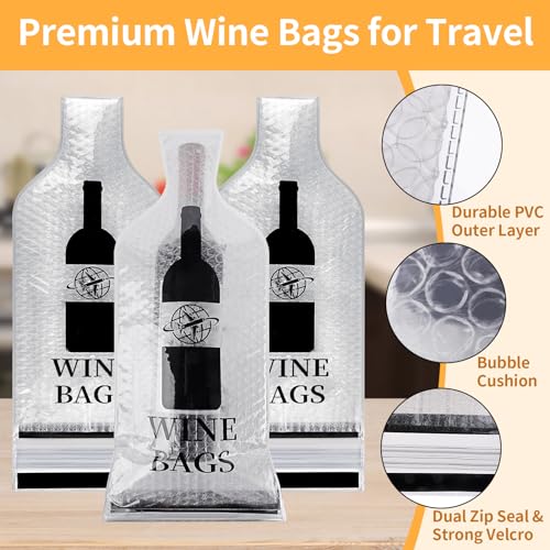 Reusable Wine Bottle Protector Bags for Travel - Leakproof Sleeves (3 Pack)