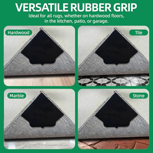 Non-Slip Rug Pads for Hardwood & Tile Floors - 8 Pack, Residue-Free