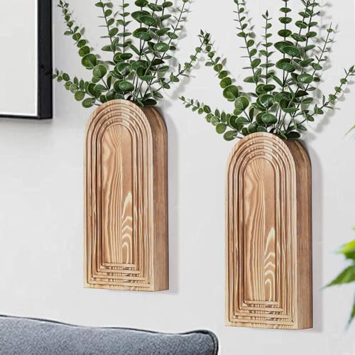 2-Pack Wooden Wall Vase Set - Modern Farmhouse & Boho Wall Decor