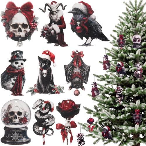 Spooky Gothic Christmas Ornaments - 36 Pcs Wood Hanging Decor (Variation: Spooky) by Vercraft