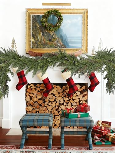 Artificial Christmas Garland 6ft Pine Cedar & Cypress Leaves for Mantel Fireplace Decor