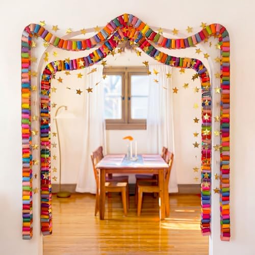 240-Piece Paper Chain Garland Kit with Mirror Star Banners for DIY Parties