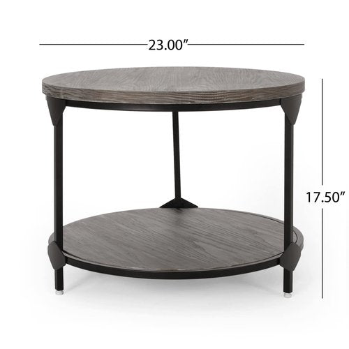 Christopher Knight Home Adeline Modern Industrial Round Coffee Table, Gray and Black