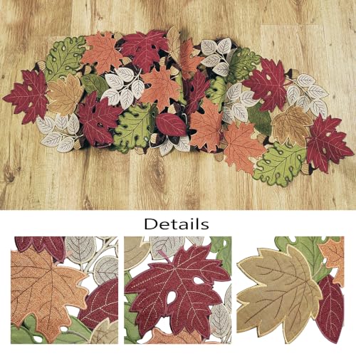 KEVA Fall 13x90 Inch Table Runner with Embroidered Maple Leaves for Thanksgiving & Autumn Decor