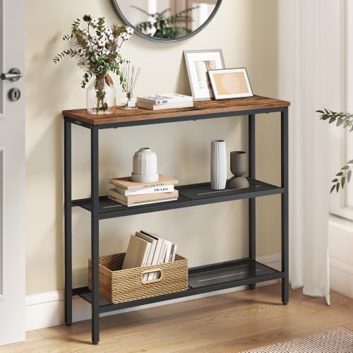 31.5" Narrow 3-Tier Console Table with Steel Frame & Storage Shelves