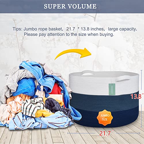Large Cotton Rope Laundry Basket, 87L Woven Storage Hamper for Toys & Blankets