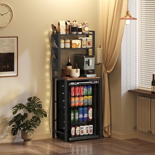 3-Tier Bakers Rack with Mini Fridge Shelf and Coffee Bar Station