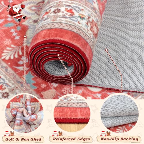 nesrt Boho Christmas Runner Rug 2x6Ft Red Holiday Non-Slip Washable Hallway