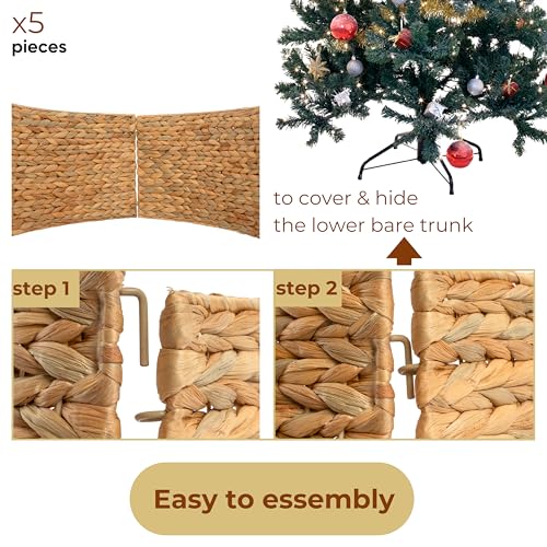 28-Inch Woven Water Hyacinth Christmas Tree Collar - Adjustable Ring Skirt