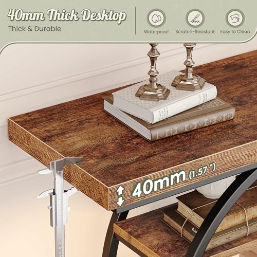 Huuger Rustic Brown Entryway Table 41.3 Inch with Curved Metal Frame, 11.8"D x 41.3"W x 31.5"H