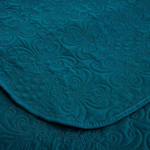 Chezmoi Collection Luca 3-Piece Oversized Queen Bedspread Set - Teal Quilt