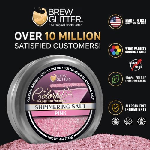 Bakell Pink Glitter Rimming Salt - Edible Cocktail Garnish, 4oz Pack