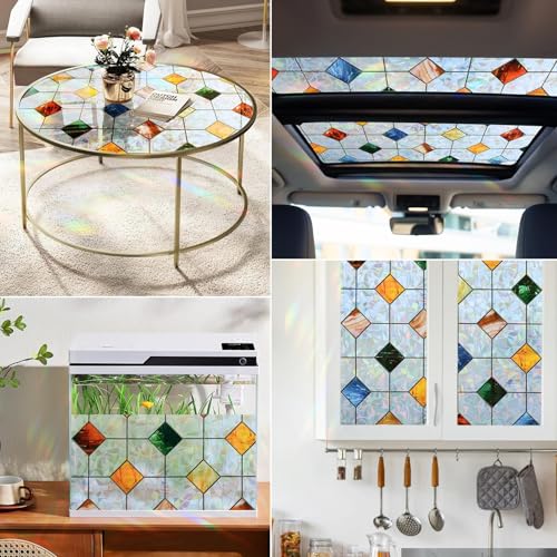 Colorful Gem Rhombus Decorative Window Privacy Film - Rainbow Design