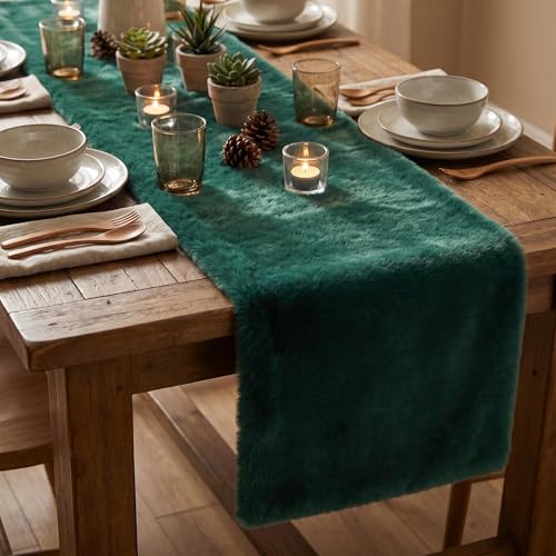 Emerald Green Faux Fur Table Runner 11.8in x 70.9in - Ultra Soft, Non-Shedding