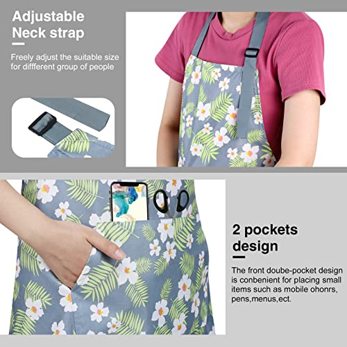 3-Pack Floral Waterproof Aprons with Pockets - Adjustable Kitchen Cooking Bib