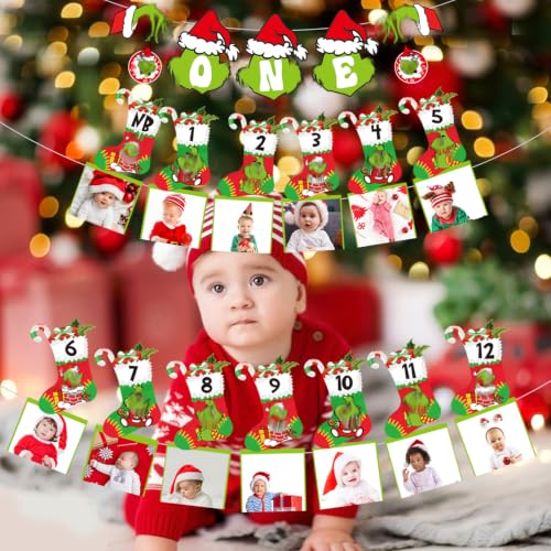 First Christmas Baby Photo Banner & Milestone Cards - Holiday Baby Decorations