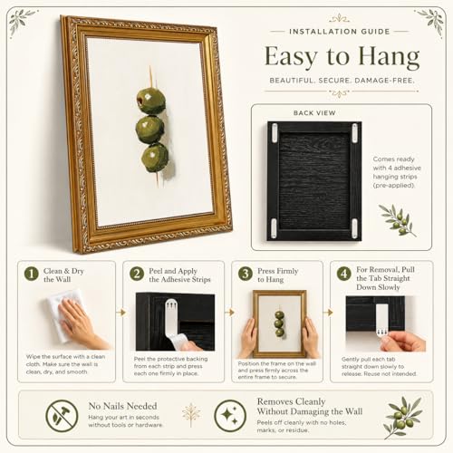 Vintage Olive Martini Wall Art, 11x9 Inch Framed Canvas Print