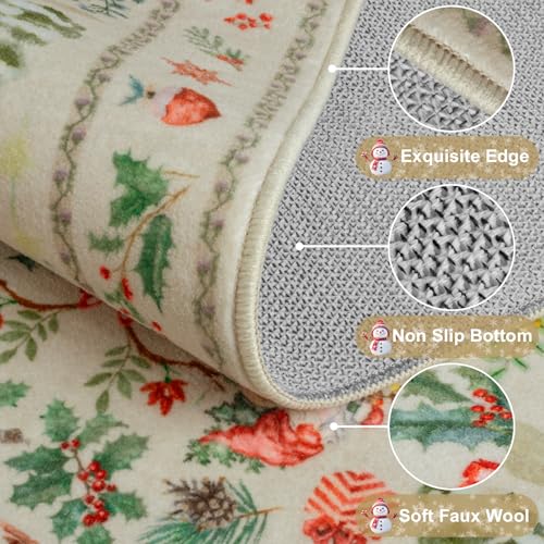 Rugalia Christmas Runner Rug 2.7x8 Beige Santa Claus Washable Hallway Rug