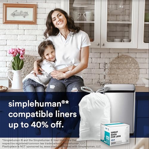 Custom Fit Code H Drawstring Trash Bags - 8-9 Gallon Liners (200 Count)