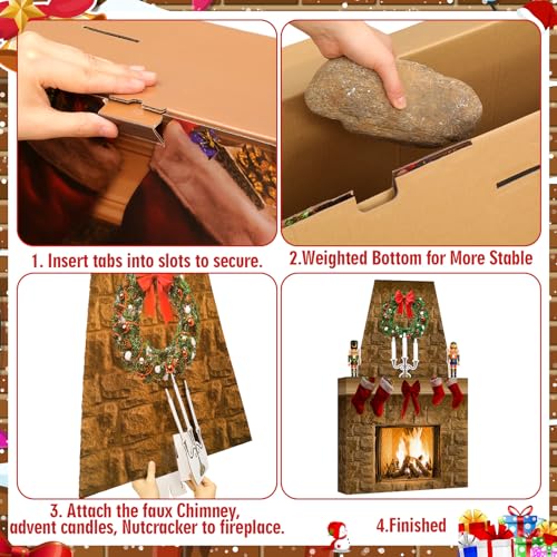 Fullhawl Farmhouse Brown 3D Cardboard Fireplace Prop Christmas Decor