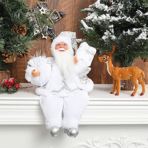 AnyDesign Christmas Sitting Santa Figurine with Gift Bag - Holiday Home Decor