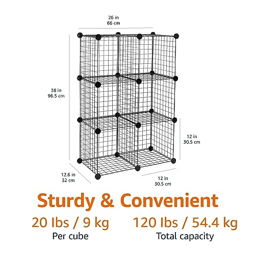 6-Cube Wire Grid Storage Organizer Metal Shelving Unit Black