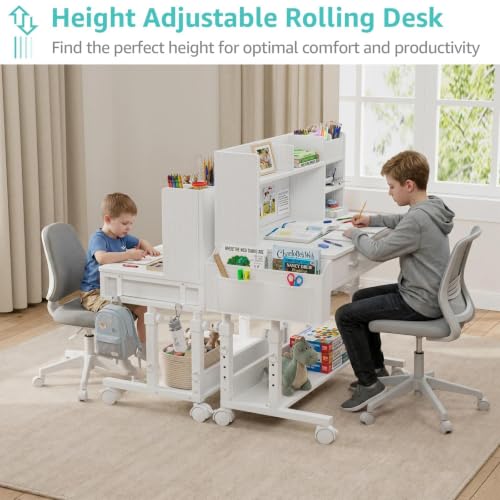 Height Adjustable Kids Study Desk with Hutch, Storage Drawers & Pin Board
