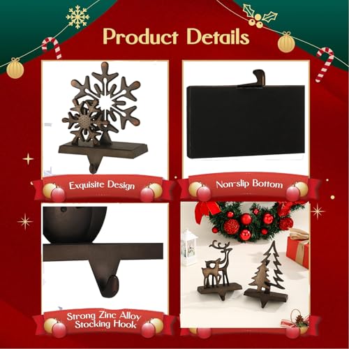 Black Pack of 4 Christmas Stocking Hangers for Mantel – Metal Fireplace Stocking Holders