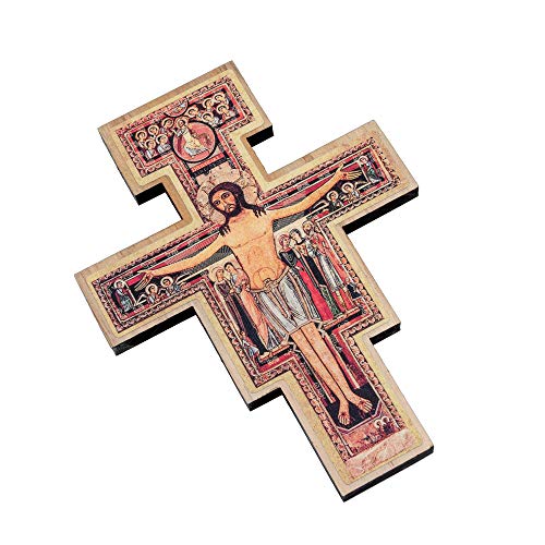 San Damiano Wall Cross - 8-Inch Solid Brazilian Walnut Wood Crucifix
