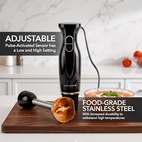 300W Electric Immersion Hand Blender - 2-Speed Stick Mixer (Black)