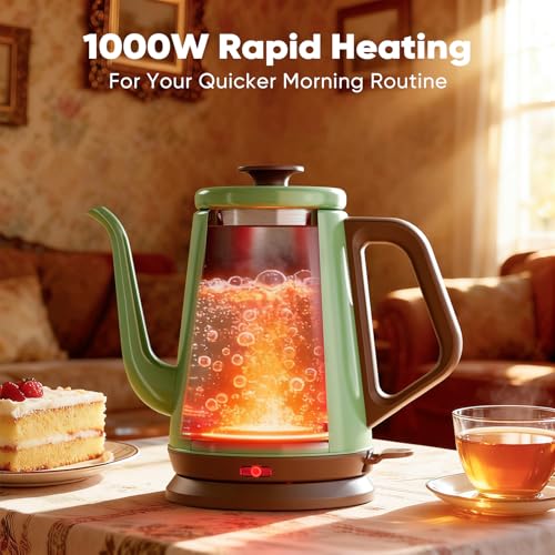 1.0L Electric Gooseneck Kettle, Stainless Steel Pour Over Coffee & Tea Pot
