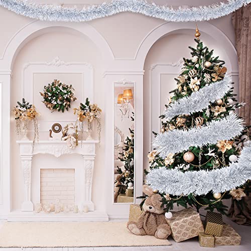 Waydress Silver Christmas Tinsel Garland 39.4 ft – Metallic Wreath Ribbon