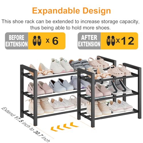 3-Tier Expandable Metal Shoe Rack, Heavy-Duty Steel Storage Organizer