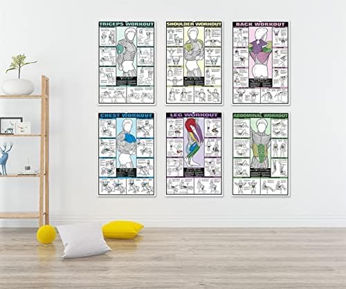 Skiennix Workout Chart Posters - 6PCS Motivational Gym Decor for Home | Fitness Exercise Guides
