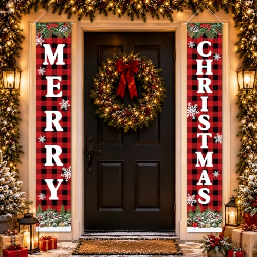 Actilize MERRY CHRISTMAS 71" x 12" Door Banner – Weather-Resistant Xmas Decoration, Easy Hang
