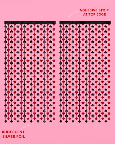 Casino Theme Foil Fringe Curtains - 2 Pack Red & Black Party Backdrop