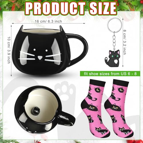 Black Cute Cat Gift Set with Mug, Keychain & Socks - Variation of Black / Cute Cat