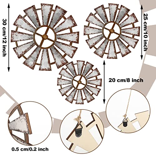 3-Piece Rustic Wood Windmill Wall Decor Set for Farmhouse Home Styling