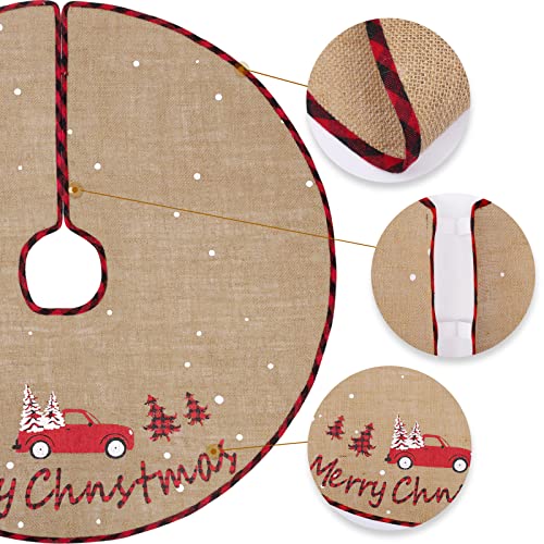 N&T NIETING Red Truck Burlap Christmas Tree Skirt 30 Inch – Rustic Letter Print