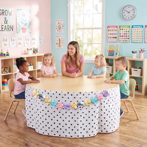 Polka Dot Desk Skirt Set with Rainbow Bow Garland, 6ft Classroom Table Decor