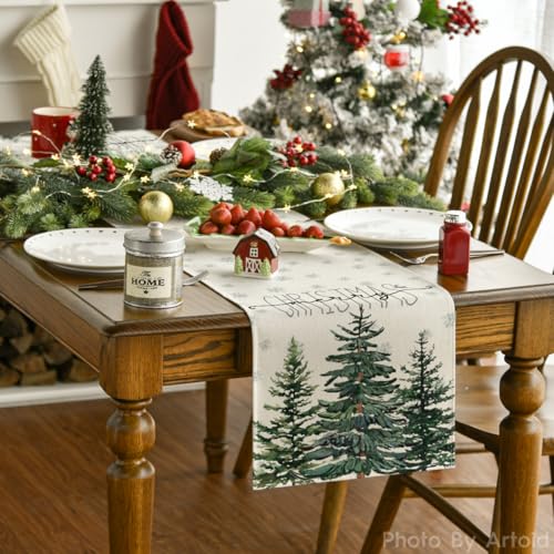 Artoid Mode Pine Tree Christmas Table Runner 13x48 Beige
