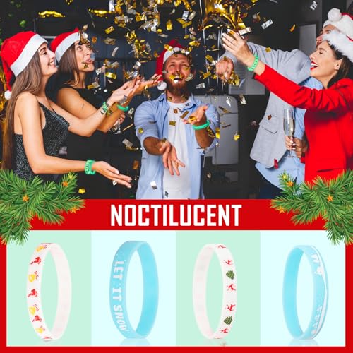 EKisemio 48Pcs Christmas Silicone Wristbands for Kids – Luminous Holiday Rubber Bracelets
