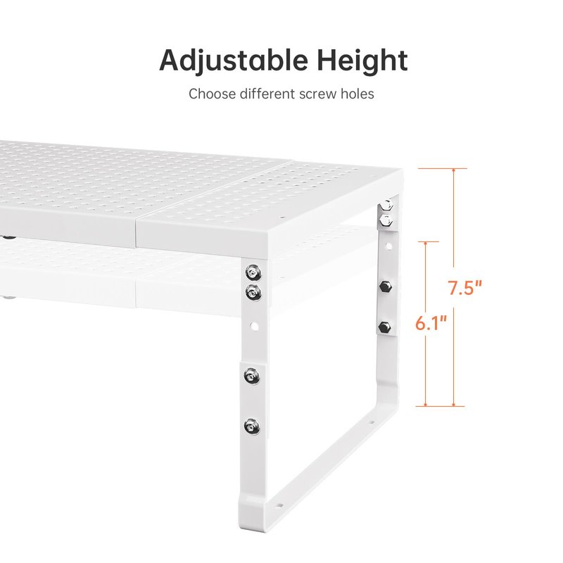 Ipotive Expandable Adjustable Stackable Kitchen Organizer,Pantry Storage Shelves Racks,for cabinets Shelf, Kitchens, countertops, bathrooms,RV(2Packs/White,Medium)