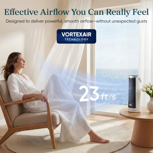 Mini Tower Fan, Quiet Oscillating Desk Fan with Remote, 12H Timer, White