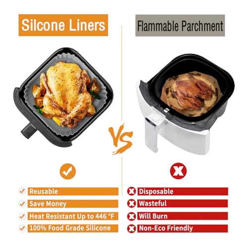 2-Pack Square Silicone Air Fryer Liners for 1-2.1QT Mini Air Fryers