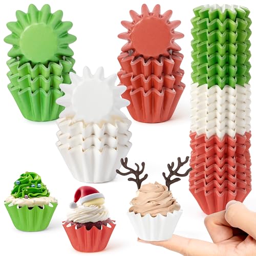 Multicolor Mini Cupcake Liners 210 Count - Grease-Resistant Red Green White Xmas